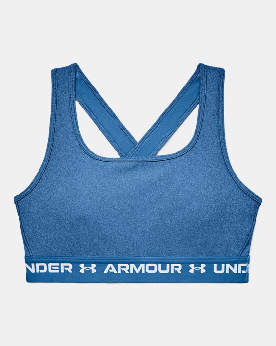 Women's Armour® Mid Crossback Heather Sports Bra in Blue image number 8